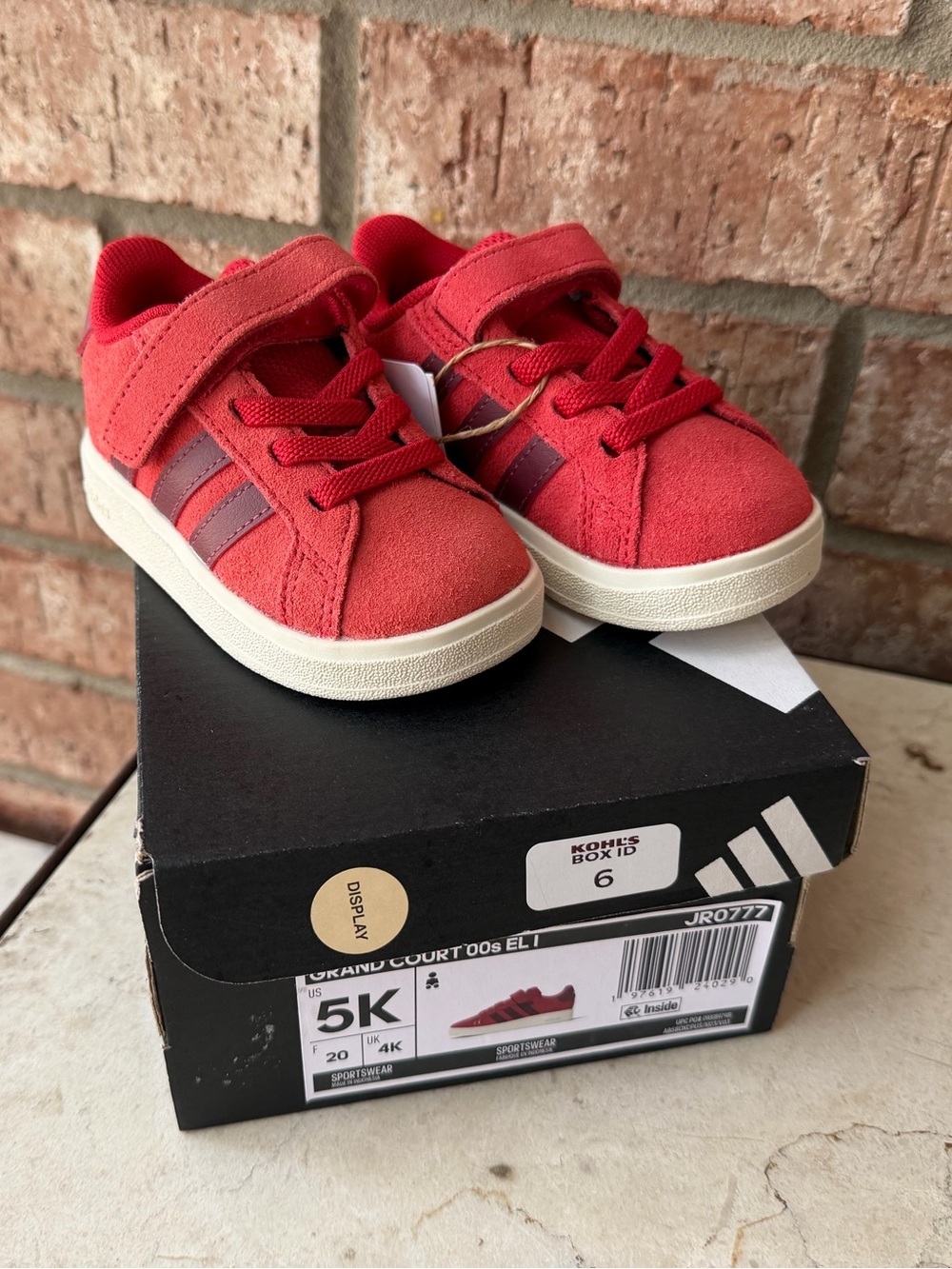 adidas Kids Red Suede Sneakers with Cream Sole